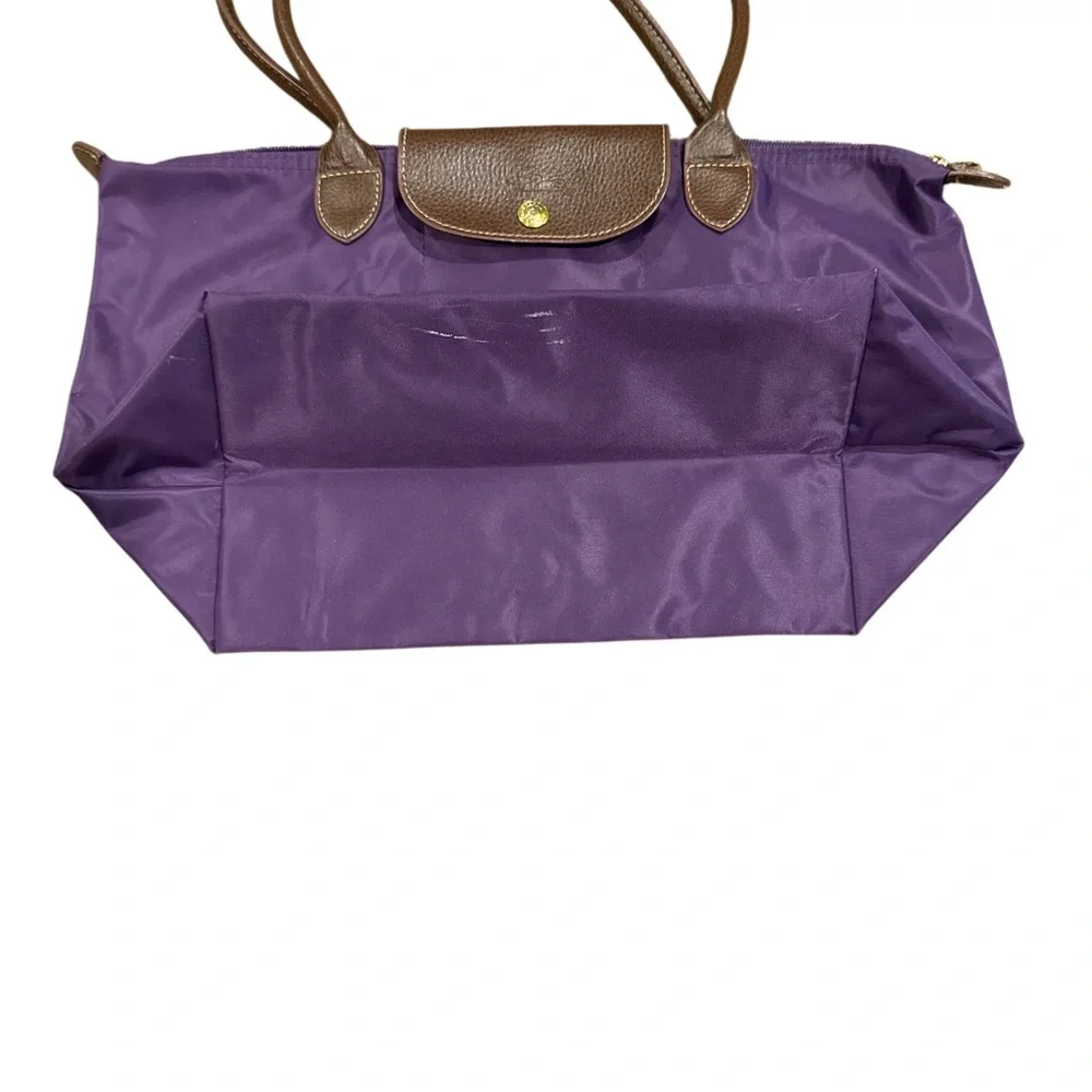 Long champ Chic Purple Tote Bag with Brown Accents - Picture 4 of 8